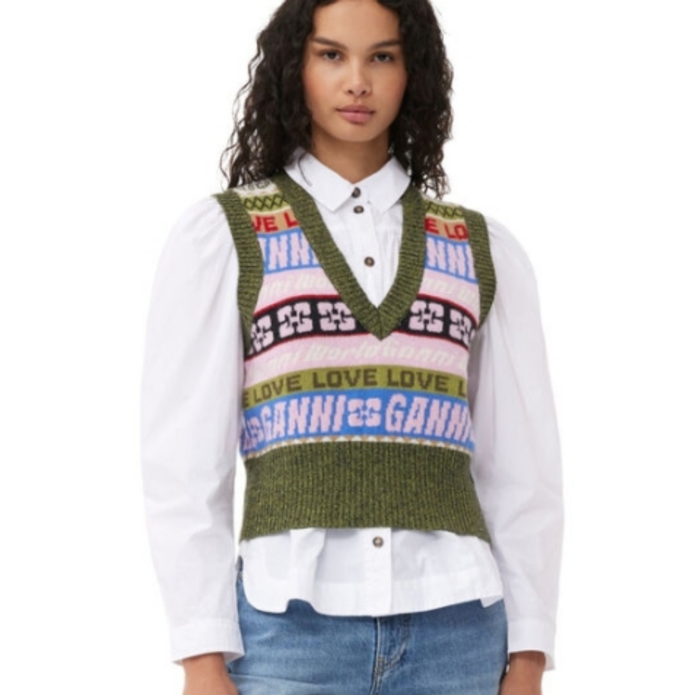 Ganni Colorful Knit Vest with Green and Purple - Picture 3 of 9